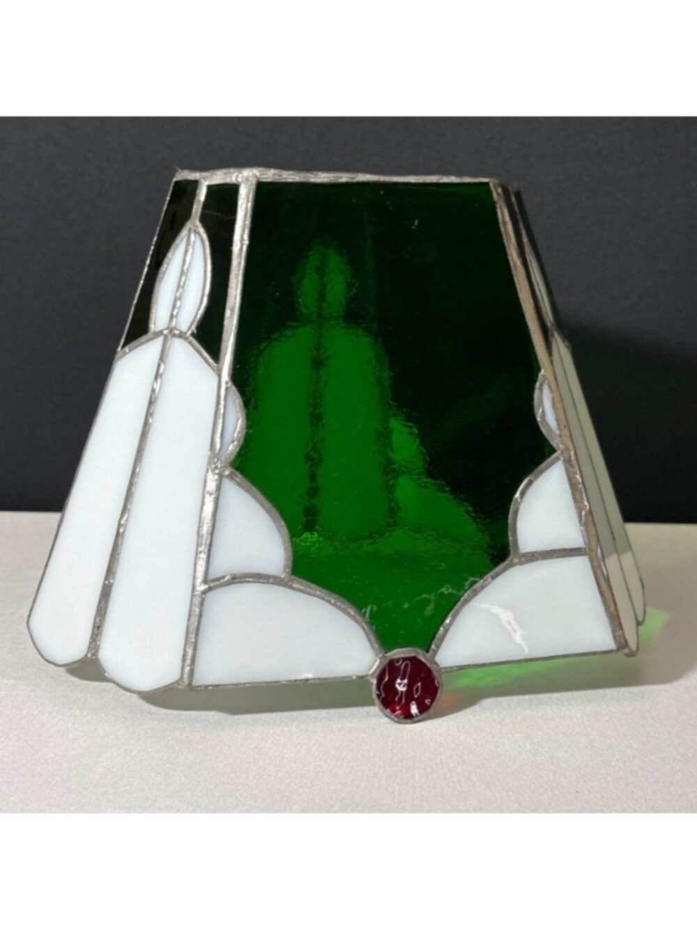 Stained Vintage Candle Holder Planter Handcrafted Acrylic Green White Red Decor - Picture 8 of 10